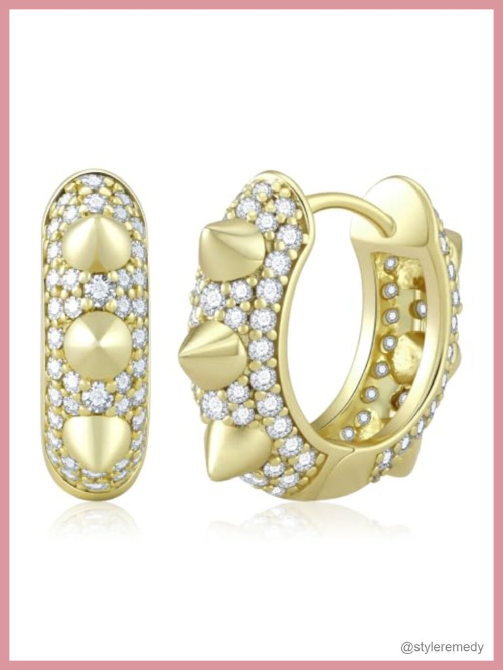 Moissanite Chunky Hoop Earrings Gold Plated Spike Huggie 925 Silver